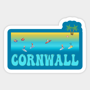 Cornwall Paddle board Isometric Beach Scene Sticker